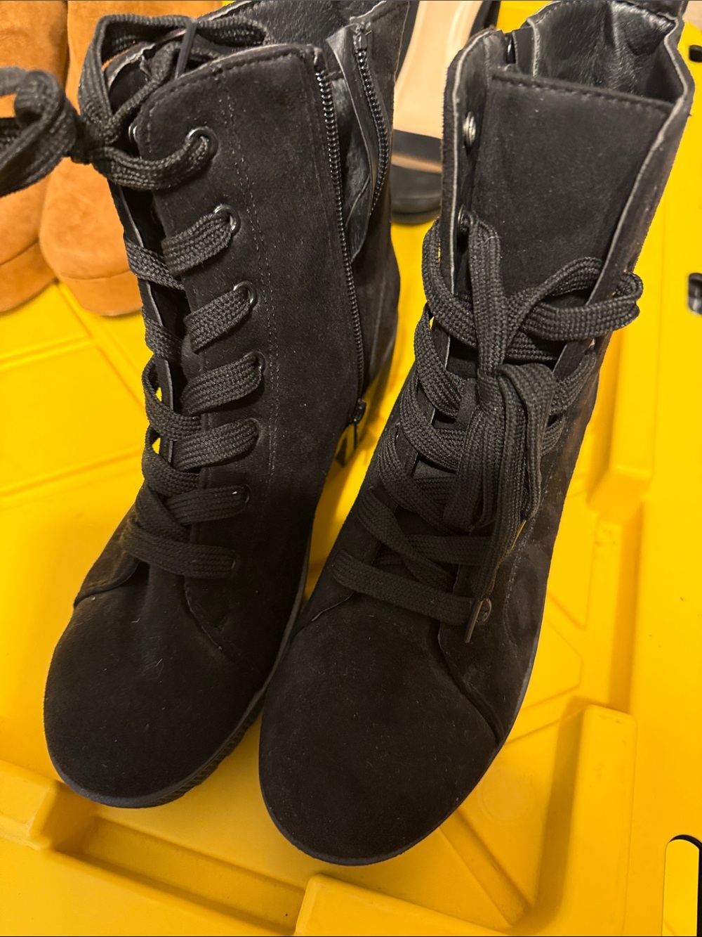 SHEIN Black Lace-Up Wedge Ankle Boots
